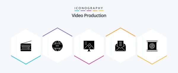 Video Production Glyph Icon Pack Including Newsletter Email Document Email — Stockvector