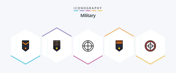 Military Filledline Icon Pack Including Soldier Military Stripe Badge Target — Stockvector