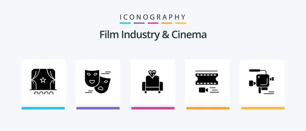 Cenima Glyph Icon Pack Including Film Camera Cinema Filmstrip Film — Stockvector