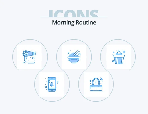 Morning Routine Blue Icon Pack Icon Design Food Cake Hair — Vetor de Stock