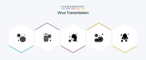 Virus Transmission Glyph Icon Pack Including Disease Transmission Cough Meat — Stock Vector