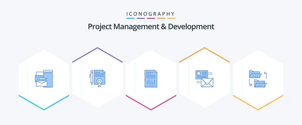 Project Management Development Blue Icon Pack Including Conversation Report Page — Vettoriale Stock