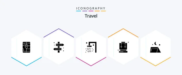 Travel Glyph Icon Pack Including Outdoor Travel Way Camping Backpack — Stok Vektör