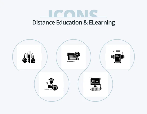 Distance Education Elearning Glyph Icon Pack Icon Design Audio Focus — Stockový vektor