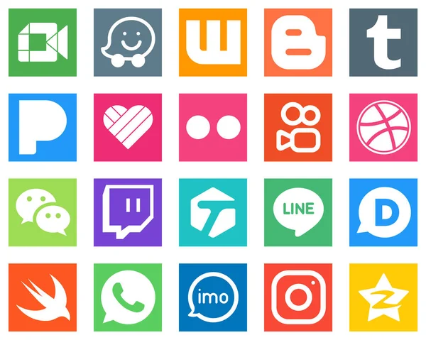 Unique Social Media Icons Tagged Messenger Pandora Wechat Kuaishou Icons — Stock Vector