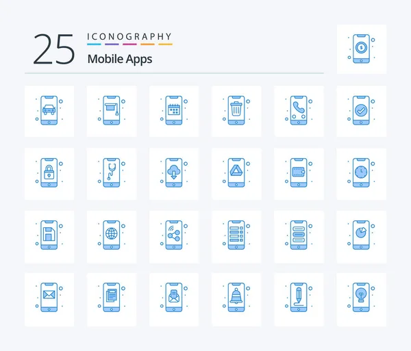 Mobile Apps Blue Color Icon Pack Including Delete App Training — Archivo Imágenes Vectoriales