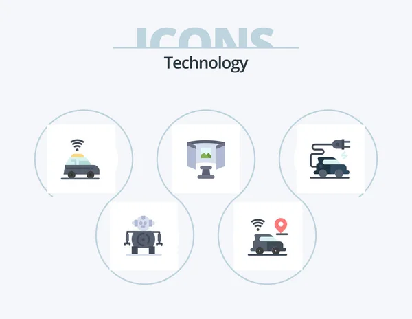 Technology Flat Icon Pack Icon Design Electric Car Location Automotive — Stok Vektör