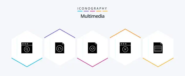 Multimedia Glyph Icon Pack Including Sync Table Document — Vettoriale Stock