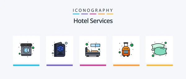 Hotel Services Line Filled Icon Pack Including Serving Restaurant Dish — Stockvector