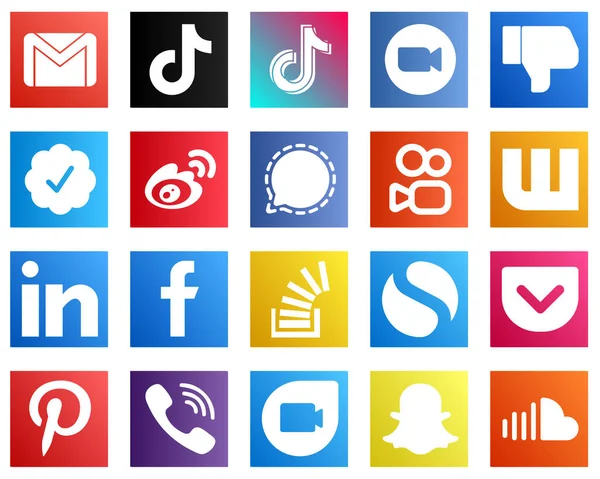 Versatile Social Media Icons China Weibo Zoom Twitter Verified Badge — Stock Vector