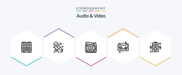 Audio Video Line Icon Pack Including Speaker Show Loudspeaker Cassette — Stock Vector