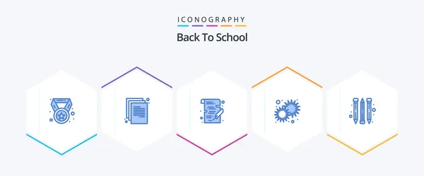 Back School Blue Icon Pack Including Pencil Day School Morning — Stockvector