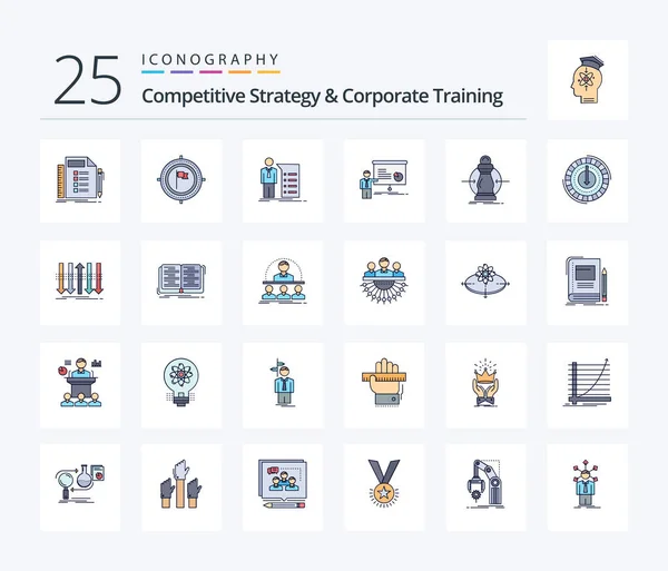 Competitive Strategy Corporate Training Line Filled Icon Pack Including Presentation — Archivo Imágenes Vectoriales