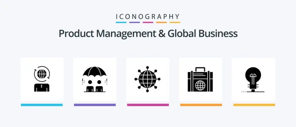 Product Managment Global Business Glyph Icon Pack Including Definnig Globe — Stockvector