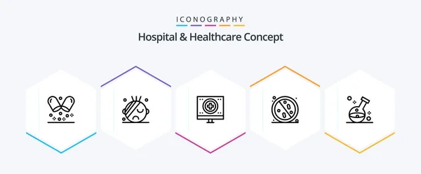 Hospital Healthcare Concept Line Icon Pack Including Medical Hospital Virus — Stock Vector