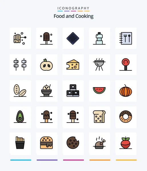 Creative Food Line Filled Icon Pack Apple Marshmallow Waffle Food — Stockový vektor