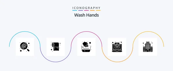 Wash Hands Glyph Icon Pack Including Building Report Hands Medical — стоковый вектор