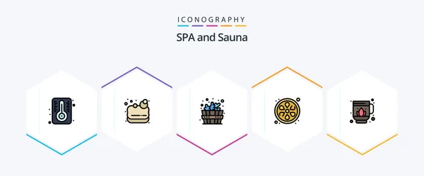 Sauna Filledline Icon Pack Including Spa Lotus Jag — Stock Vector
