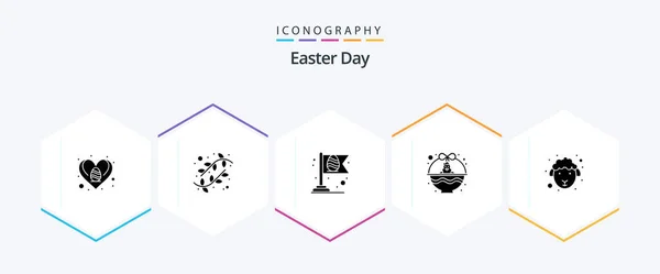 Easter Glyph Icon Pack Including Face Holiday Flag Easter Basket — Stockový vektor
