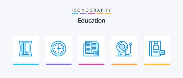 Education Blue Icon Pack Including Book Equipment Book Education School — Vettoriale Stock