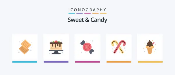 Sweet Candy Flat Icon Pack Including Dessert Food Sweets Dessert — Vetor de Stock
