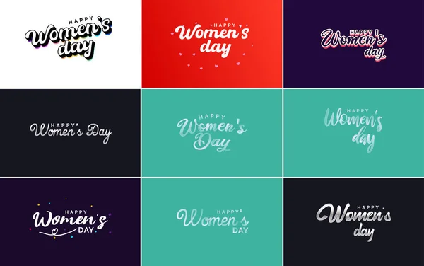 Set Happy International Woman Day Signs Emblems Vector Design Elements — 图库矢量图片