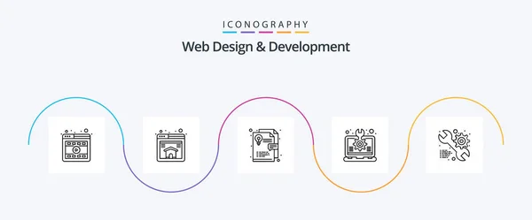 Web Design Development Line Icon Pack Including Web Service Layout — Archivo Imágenes Vectoriales
