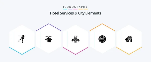 Hotel Services City Elements Glyph Icon Pack Including Home Hotel — Stock Vector