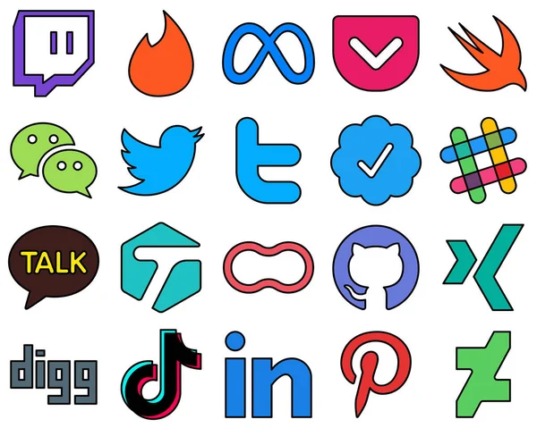 Fully Customizable Line Filled Social Media Icons Github Mothers Twitter — Stock Vector