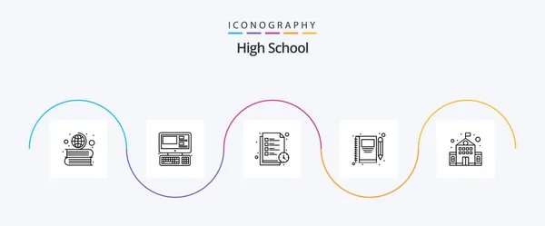 High School Line Icon Pack Including Building Pencil Reading Time — Stok Vektör
