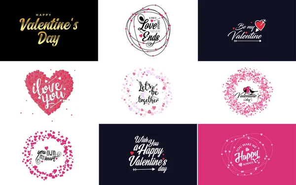 Happy Valentine Day Greeting Card Template Cute Animal Theme Pink — 图库矢量图片