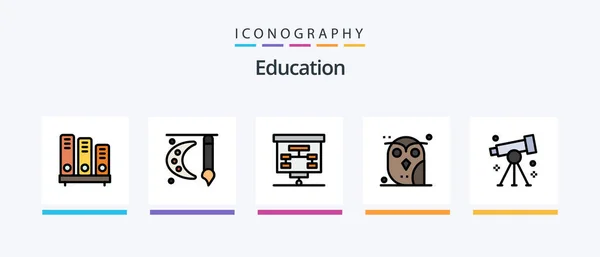 Education Line Filled Icon Pack Including Date Clock Presentation Study — Vettoriale Stock
