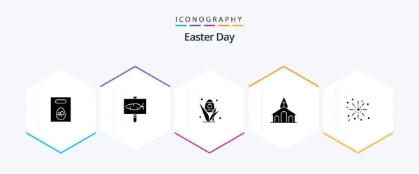 Easter Glyph Icon Pack Including Fire Cross Egg Christian Church — Stock Vector