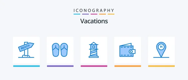 Vacations Blue Icon Pack Including Location Beach House Lighthouse Beach — стоковый вектор