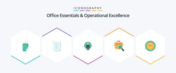 Office Essentials Operational Exellence Flat Icon Pack Including Time Online — Stockvektor