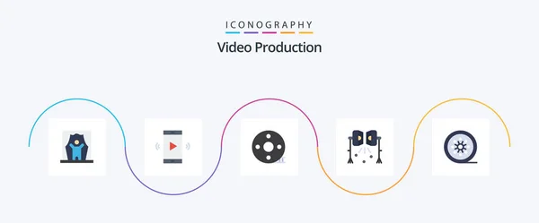 Video Production Flat Icon Pack Including Spotlight Illumination Speaker Filmmaking — Stockvector