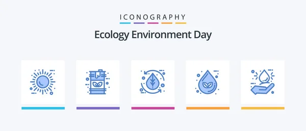 Ecology Blue Icon Pack Including Eco Drop Fuel Nature Environment — Stock Vector