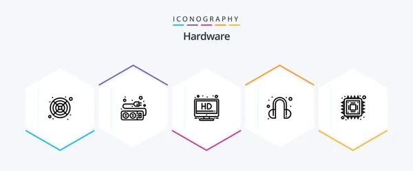 Hardware Line Icon Pack Including Microchip Screen Hardware Support — Stock Vector