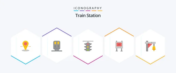 Train Station Flat Icon Pack Including Sign Poster Sign Billboard — 图库矢量图片