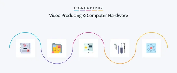 Video Producing Computer Hardware Flat Icon Pack Including Cooler Fan — Stok Vektör