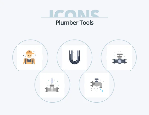 Plumber Flat Icon Pack Icon Design Gauge Plumber Man Pipes — Stockový vektor