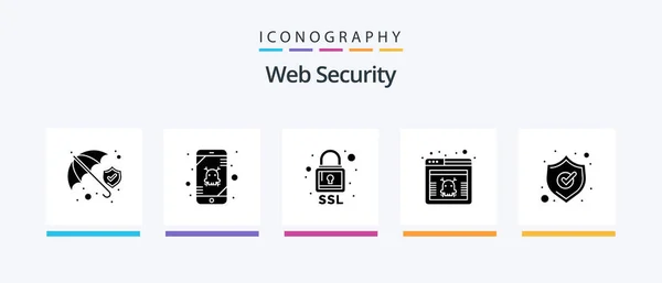 Web Security Glyph Icon Pack Including Security Hazard Lock Web — Vettoriale Stock