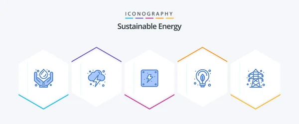 Sustainable Energy Blue Icon Pack Including Energy Bulb Cloud Power — Stockvektor