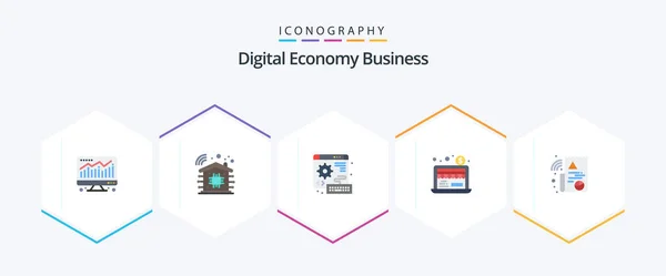 Digital Economy Business Flat Icon Pack Including File Keyboard Graph — Stok Vektör