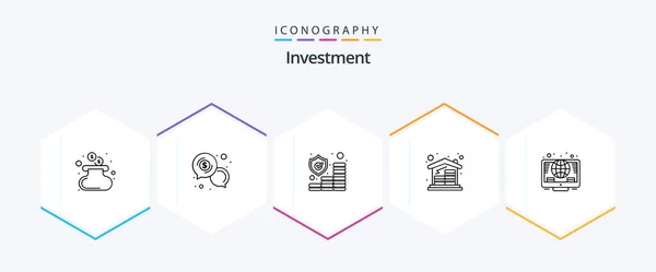Investment Line Icon Pack Including Online House Home Mortgage Protection — Image vectorielle