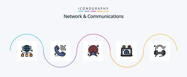 Network Communications Line Filled Flat Icon Pack Including Performance Speed — Wektor stockowy