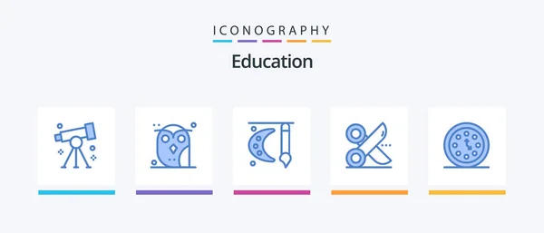 Education Blue Icon Pack Including Paper Cut Owl Watercolor Painting — Stok Vektör