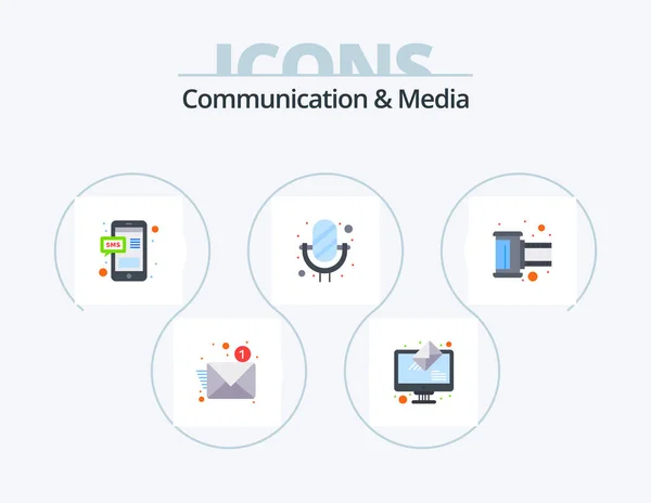 Communication Media Flat Icon Pack Icon Design Photo Sound Recorder — Archivo Imágenes Vectoriales