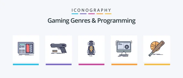 Gaming Genres Programming Line Filled Icon Pack Including Clock Play — Stok Vektör