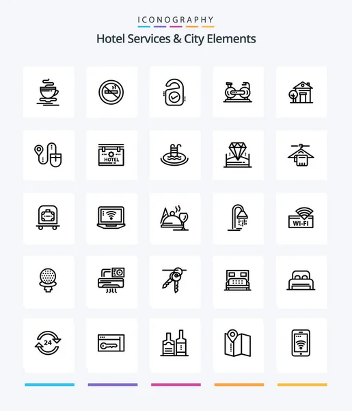 Creative Hotel Services City Elements Outline Icon Pack Building Bike — Wektor stockowy